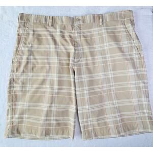Nike Golf Shorts Dry Fit Size 42Tan White Plaid Flat Front Performance